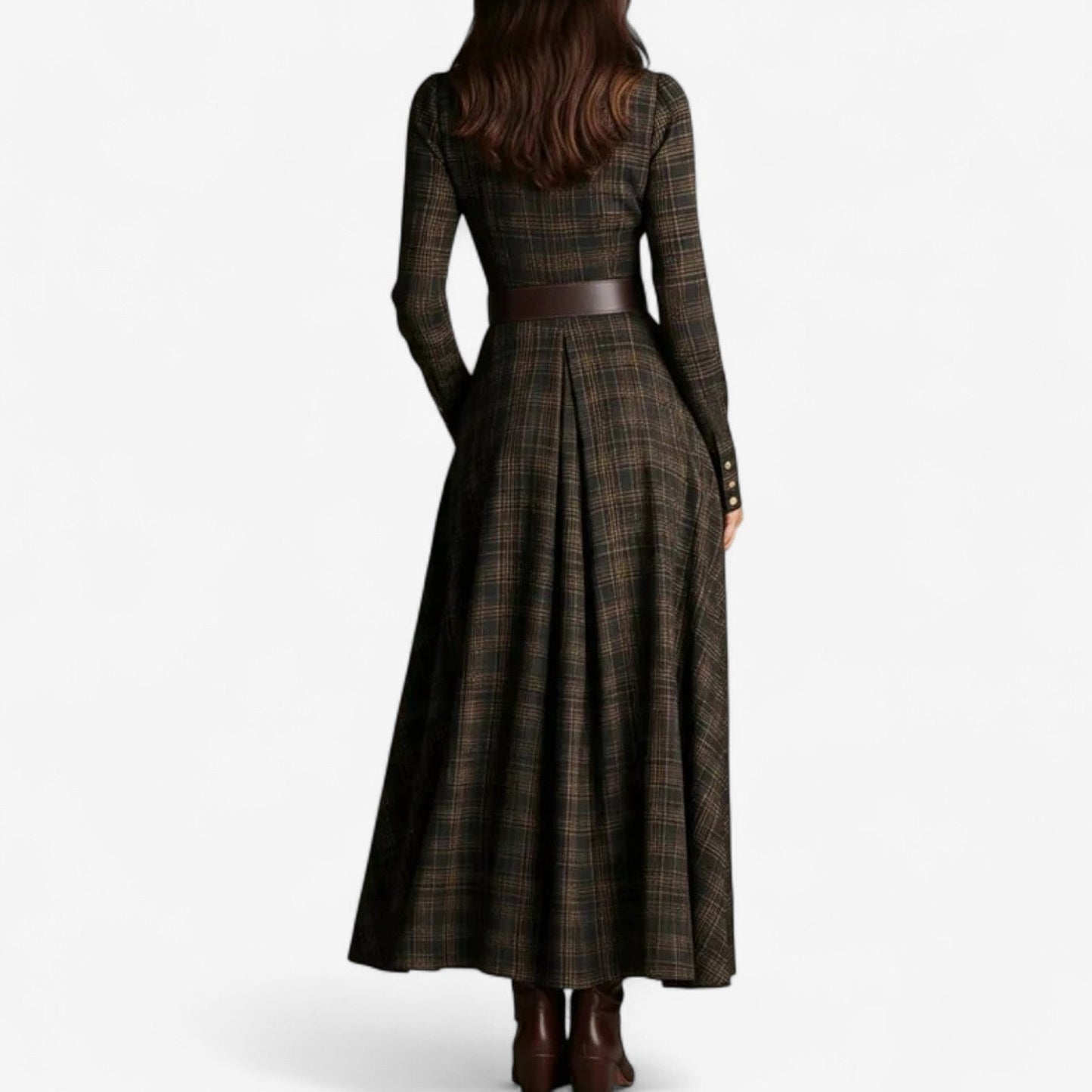 Sarah – Plaid Belted Maxi Dress