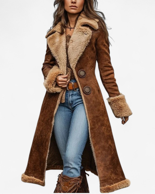 Mara - Vintage-Inspired Long Coat with Faux Fur