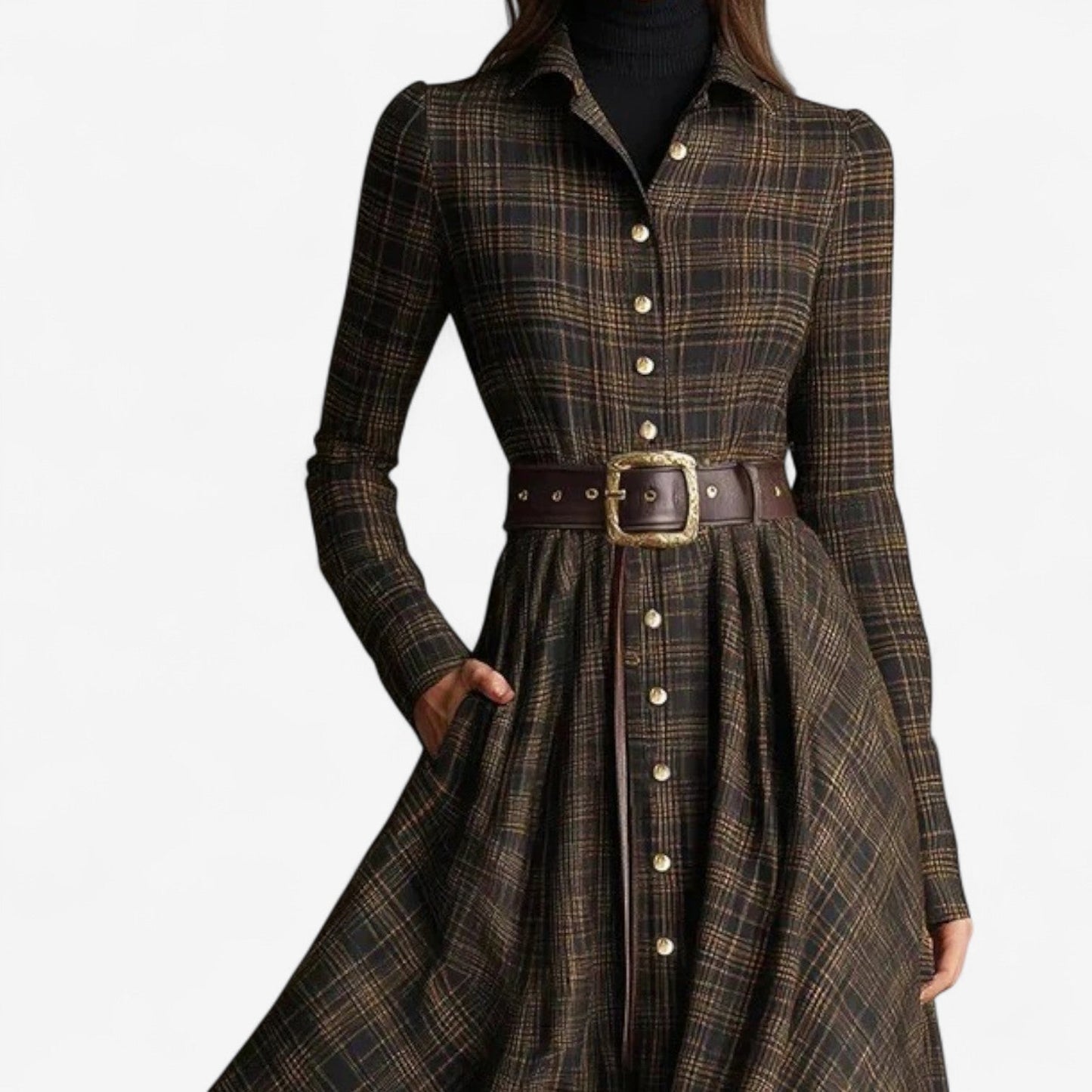 Sarah – Plaid Belted Maxi Dress